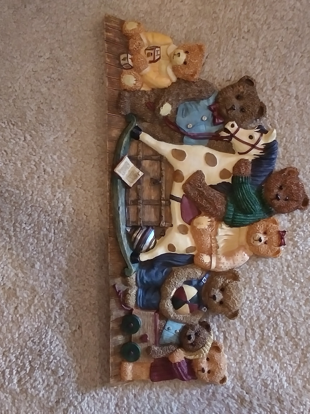 Resin Teddy Bear Wall Plaque with Multicolor Accents